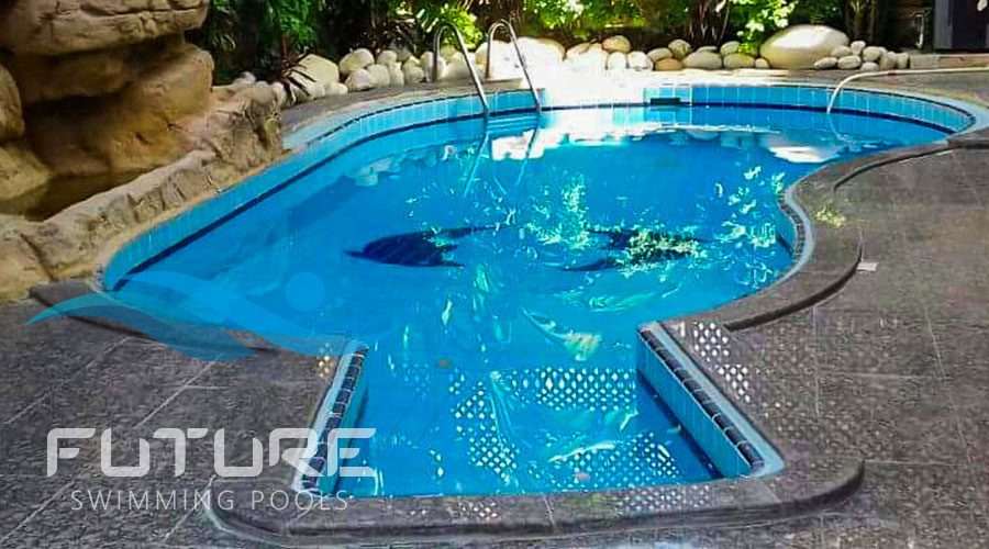 حمام سباحة سكيمر مع جاكوزي وشلالات صخرية